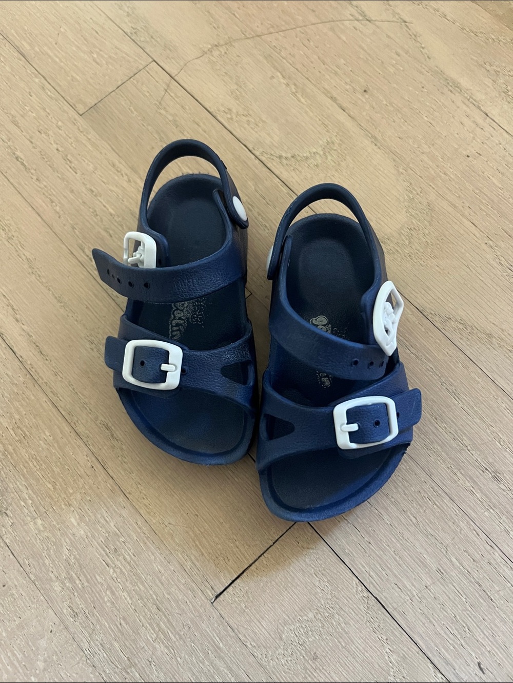 Children's Navy Blue Buckle Sandals with White Accents
